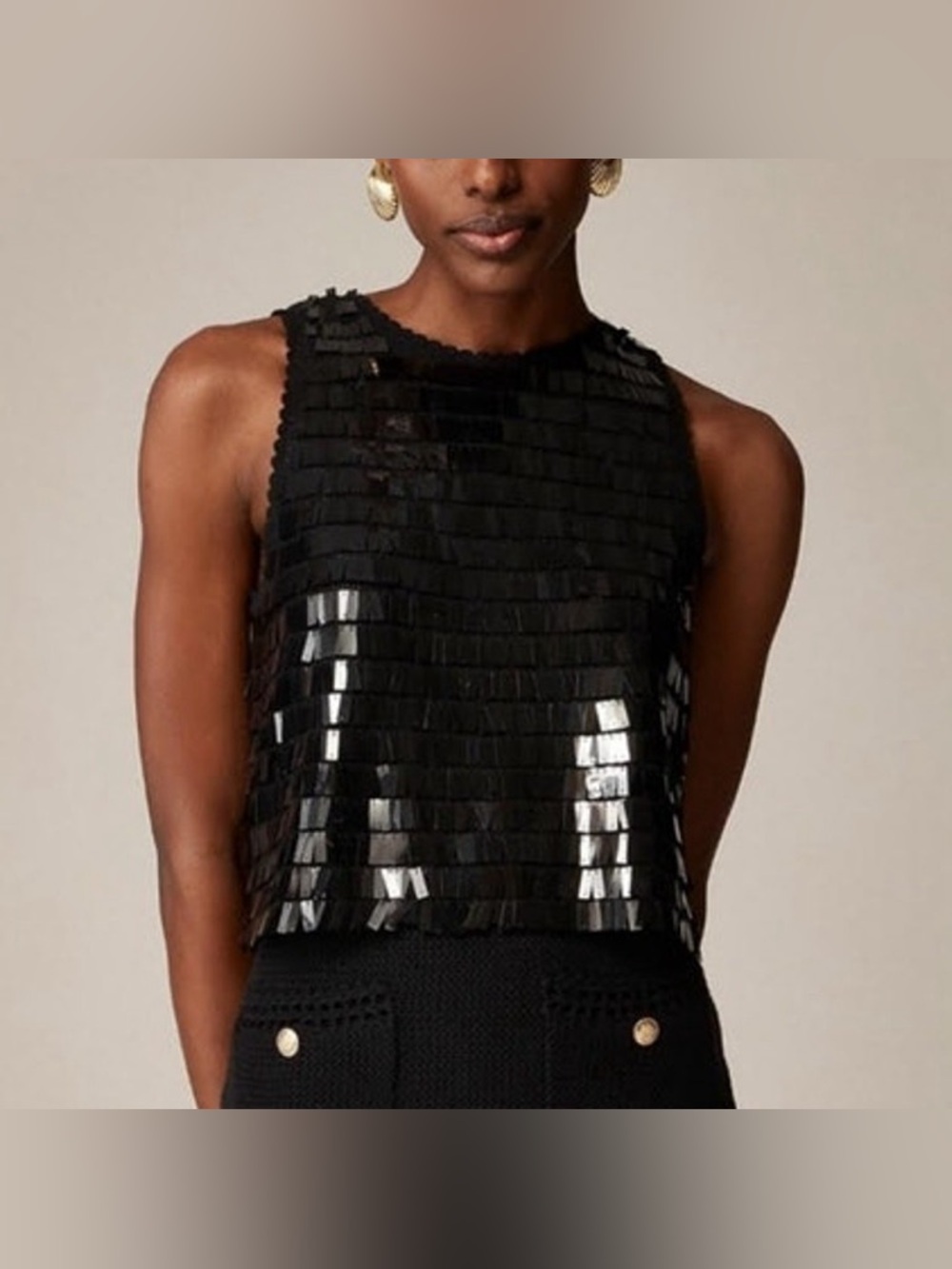 J. Crew Black Sequin Fringe Tank Top